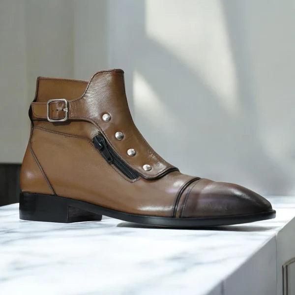 Handmade Red Zipper & Leather Buckle Boots for Men – Stylish & Durable - Posh Footwear