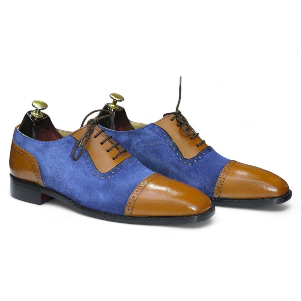 Handmade Cap Toe Lace Up Shoes for Men in Two-Tone Leather Design