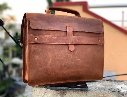 Handmade Chelsea Leather Crossbody Messenger Bag, Briefcase Bag, Laptop Bag, Crazy Horse Pull - Up Leather Vintage Bag, New Job Gift for Him - Posh Footwear
