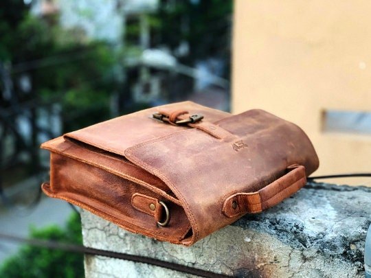 Handmade Chelsea Leather Crossbody Messenger Bag, Briefcase Bag, Laptop Bag, Crazy Horse Pull - Up Leather Vintage Bag, New Job Gift for Him - Posh Footwear