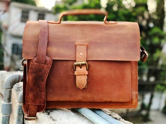 Handmade Chelsea Leather Crossbody Messenger Bag, Briefcase Bag, Laptop Bag, Crazy Horse Pull - Up Leather Vintage Bag, New Job Gift for Him - Posh Footwear