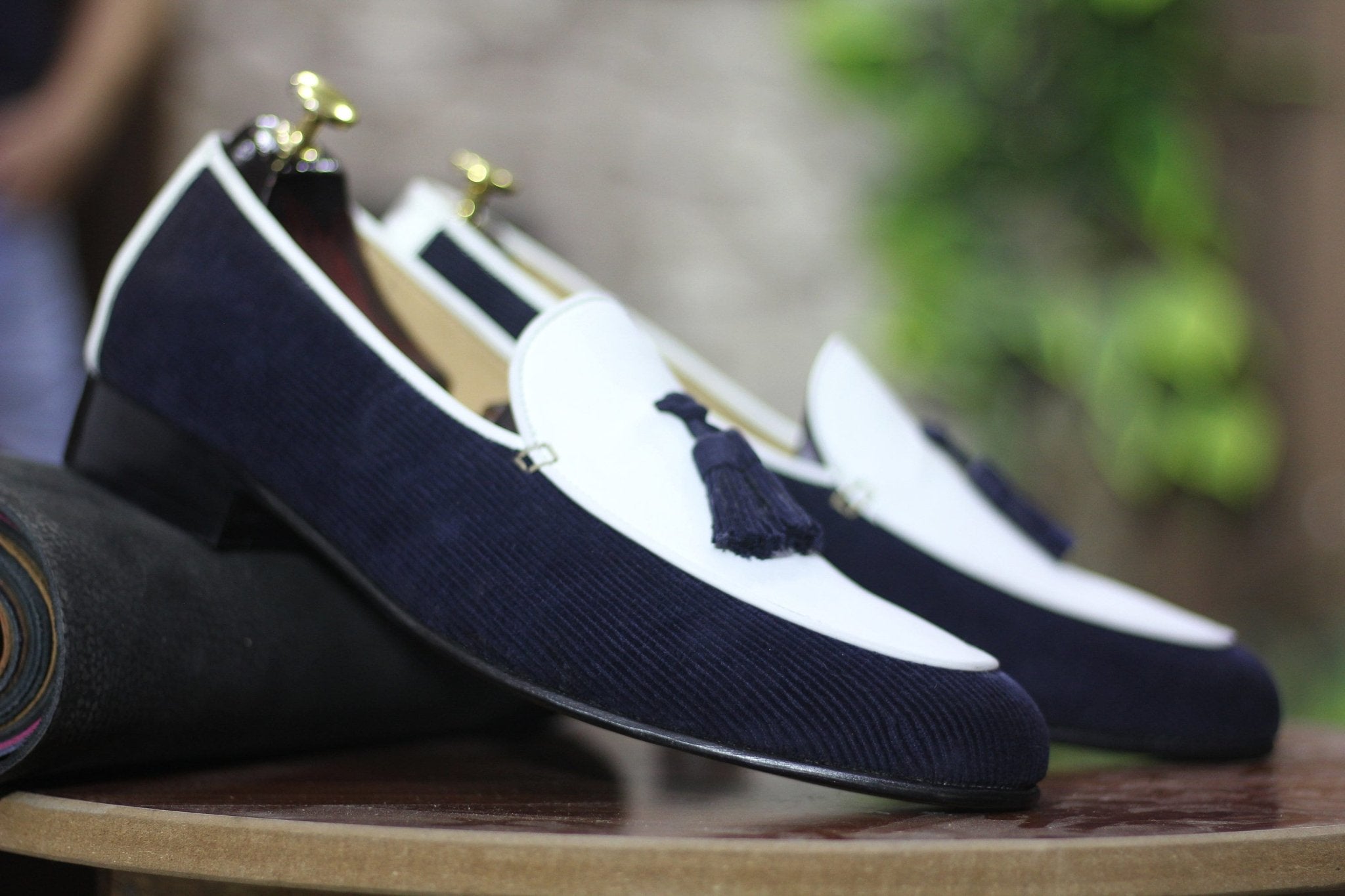 Handmade Corduroy & Cow - Hide Leather Tussles Loafers For Men, Dress Formal Slip On Shoes For Mens - Posh Footwear