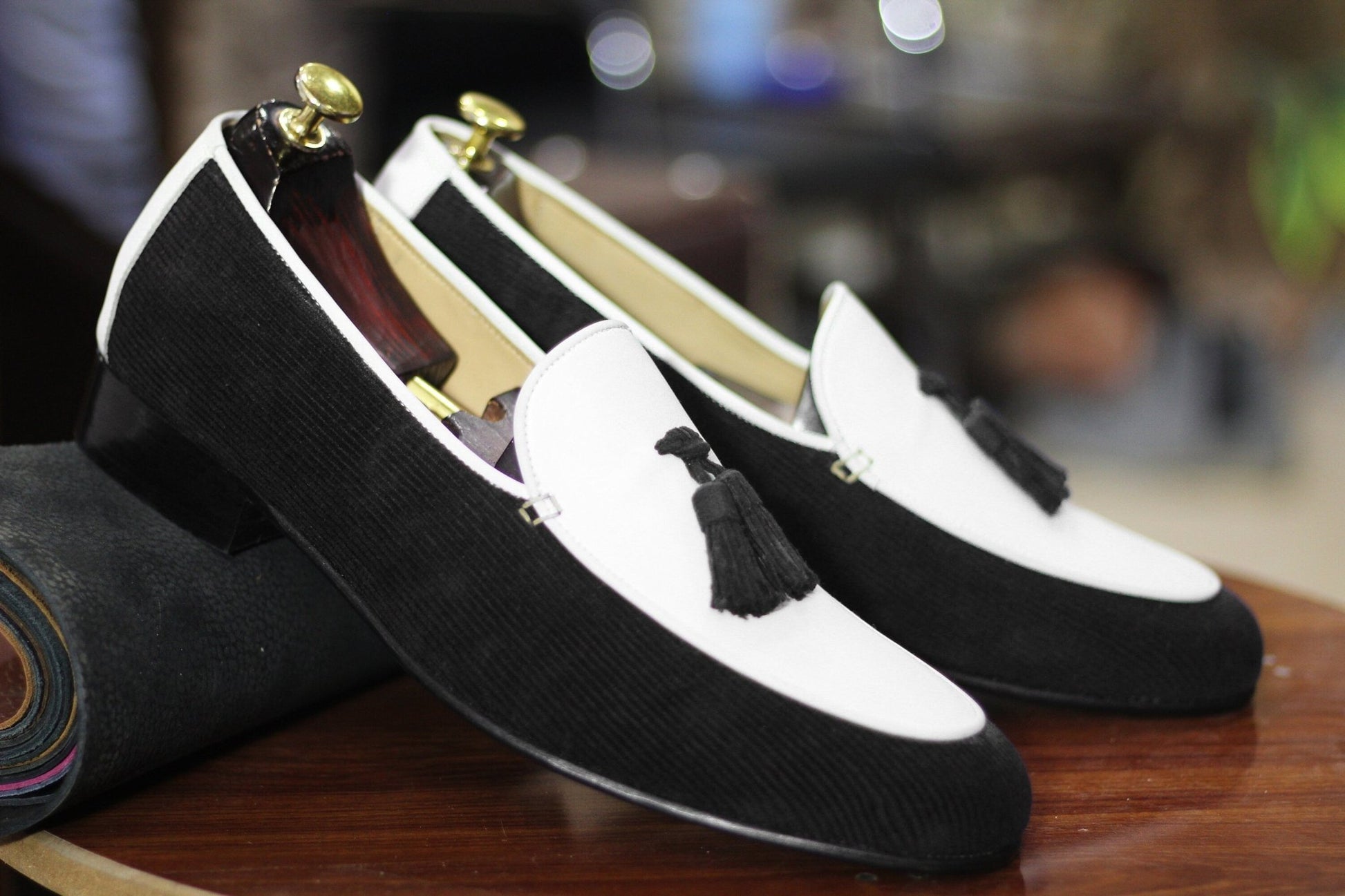Handmade Corduroy & Cow - Hide Leather Tussles Loafers For Men, Dress Formal Slip On Shoes For Mens - Posh Footwear