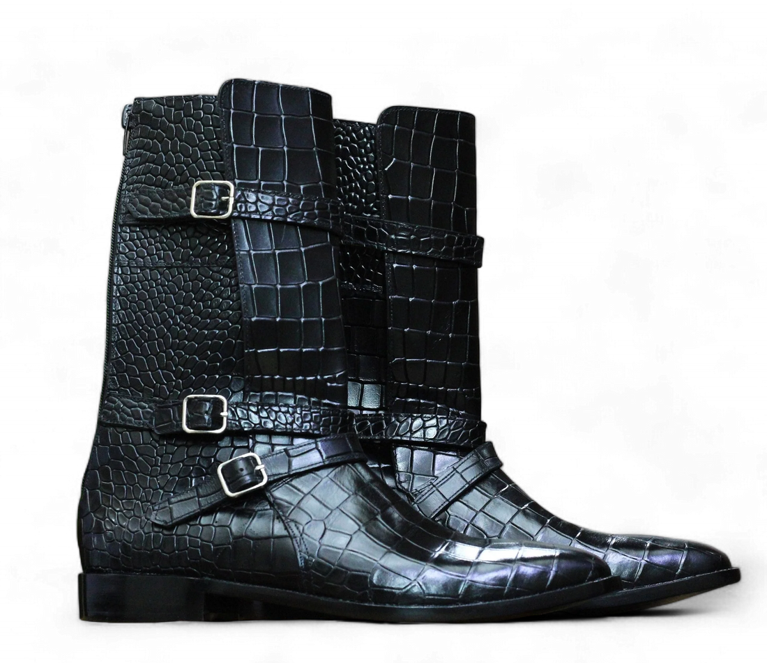 alligator Long black boots for mens 