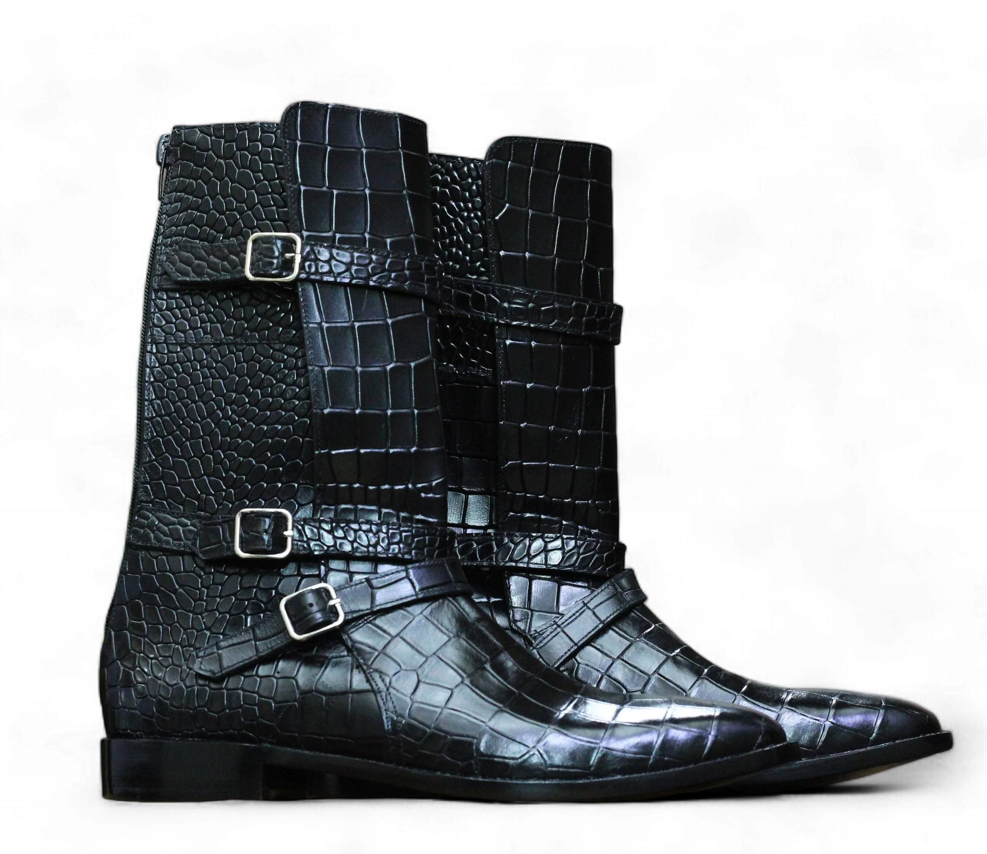 alligator Long black boots for mens 