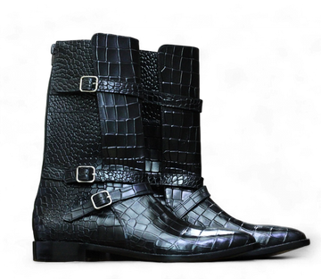 alligator Long black boots for mens 