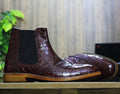 Handmade Customized Genuine Cow - Hide Alligator Textured Leather Wing Tip Long Boots For Men, Chelsea Exotic Boots For Mens - Posh Footwear