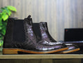 Handmade Customized Genuine Cow - Hide Alligator Textured Leather Wing Tip Long Boots For Men, Chelsea Exotic Boots For Mens - Posh Footwear