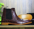 Handmade Customized Genuine Cow - Hide Alligator Textured Leather Wing Tip Long Boots For Men, Chelsea Exotic Boots For Mens - Posh Footwear