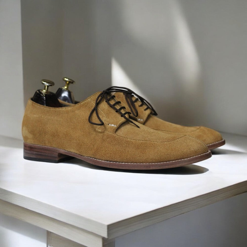 Handmade Derby Suede Lace Up Shoes | Stylish Beige Suede Shoes for Men - Posh Footwear