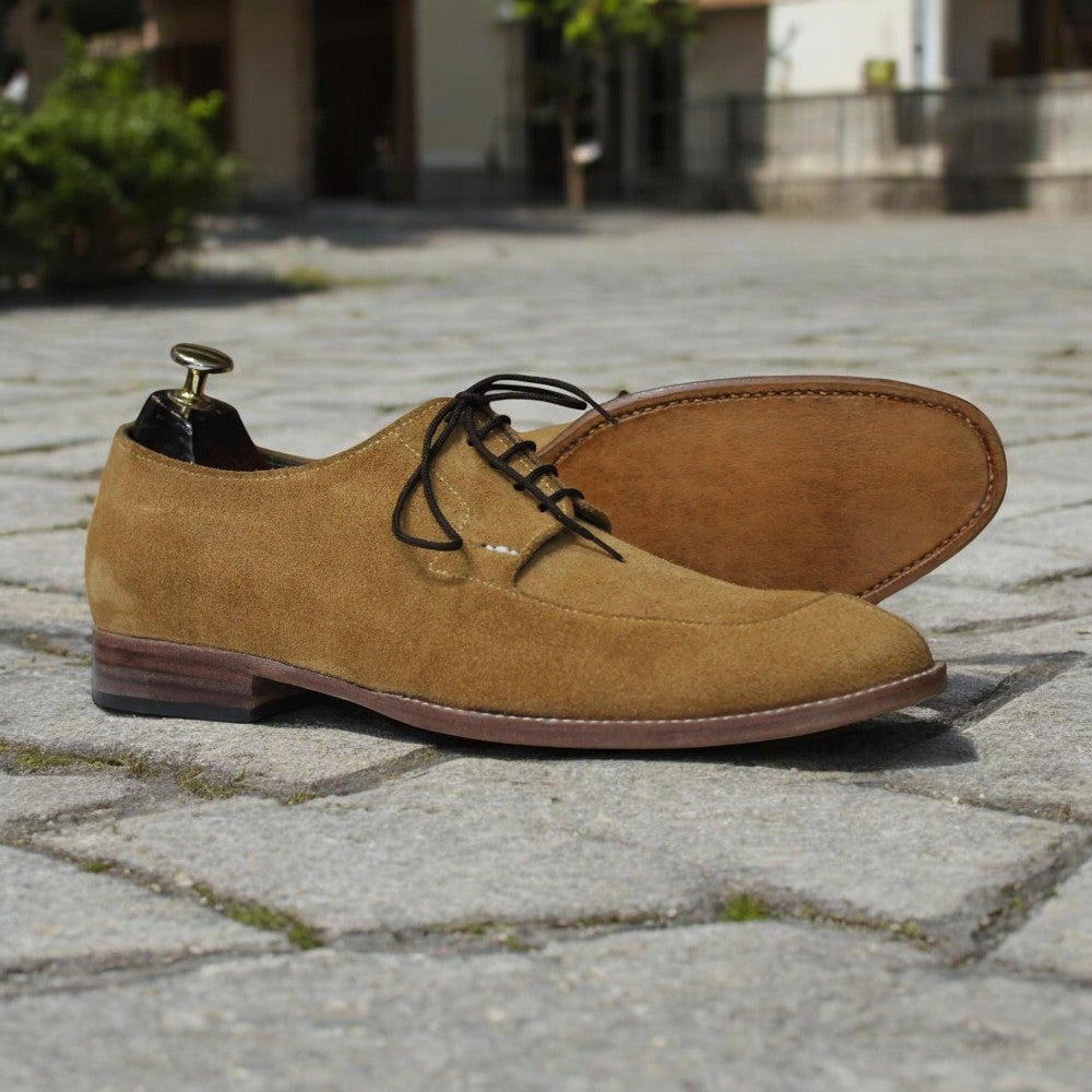 Handmade Derby Suede Lace Up Shoes | Stylish Beige Suede Shoes for Men - Posh Footwear