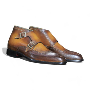 Handmade Men's Double Buckle Boots crafted from premium leather with an elegant design