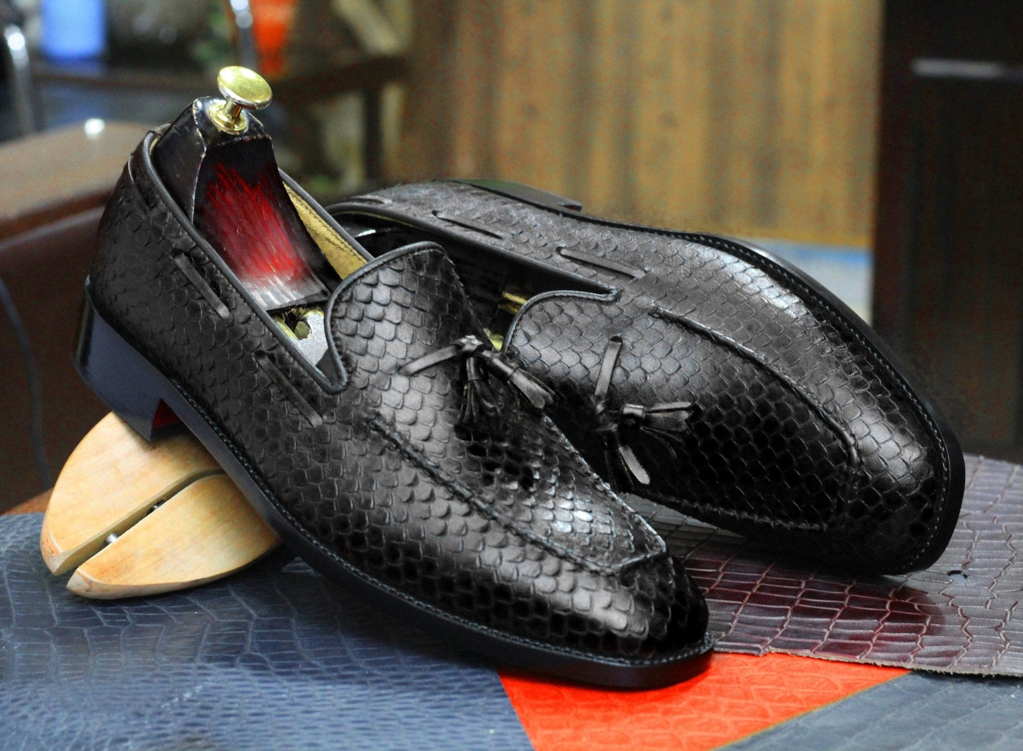 Handmade Fish Skin Textured Genuine Cow Hide Leather Loafers