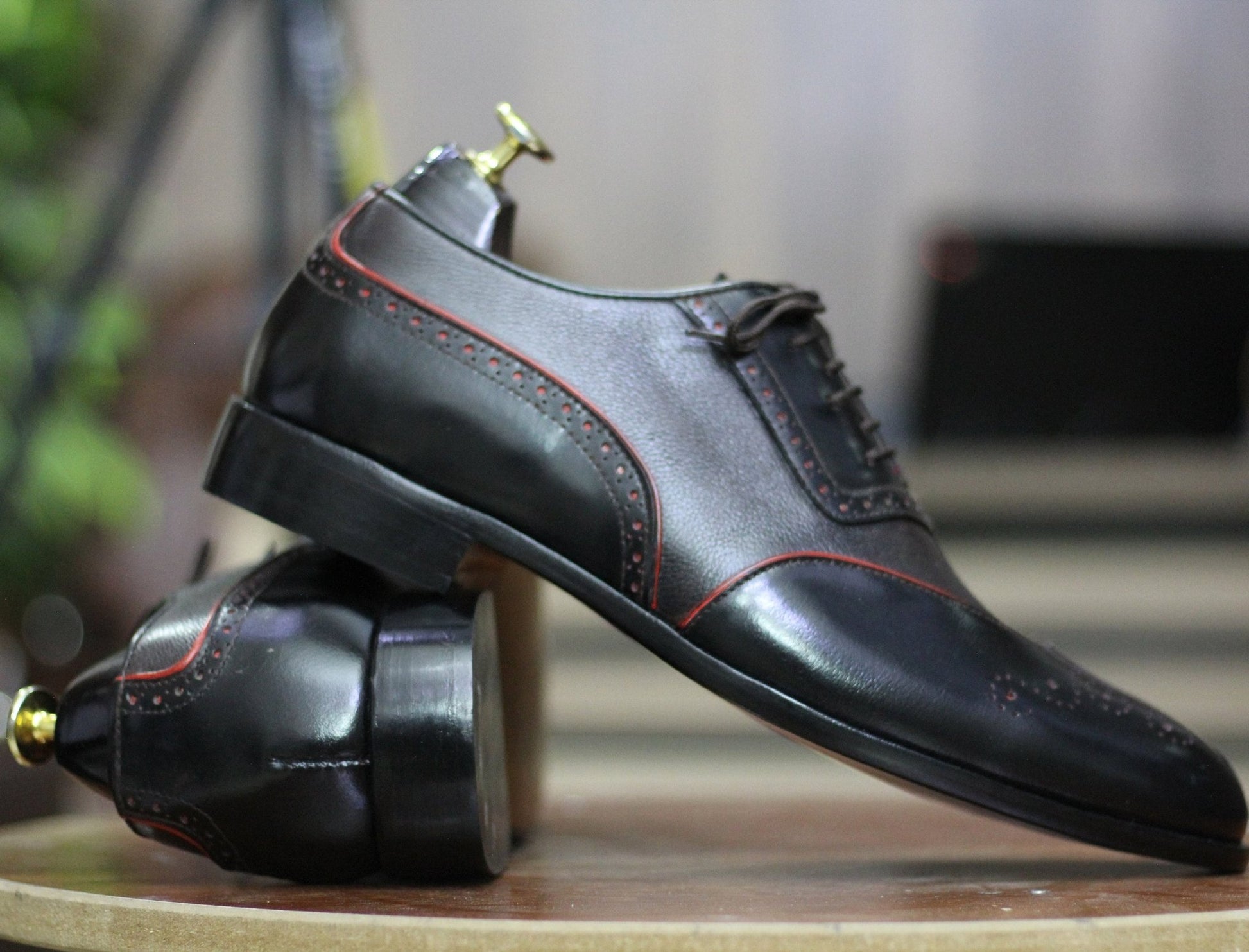 Handmade Genuine Cow - Hide Leather Brogue Toe Shoes For Men, Dress Formal Lace Shoes For Mens - Posh Footwear