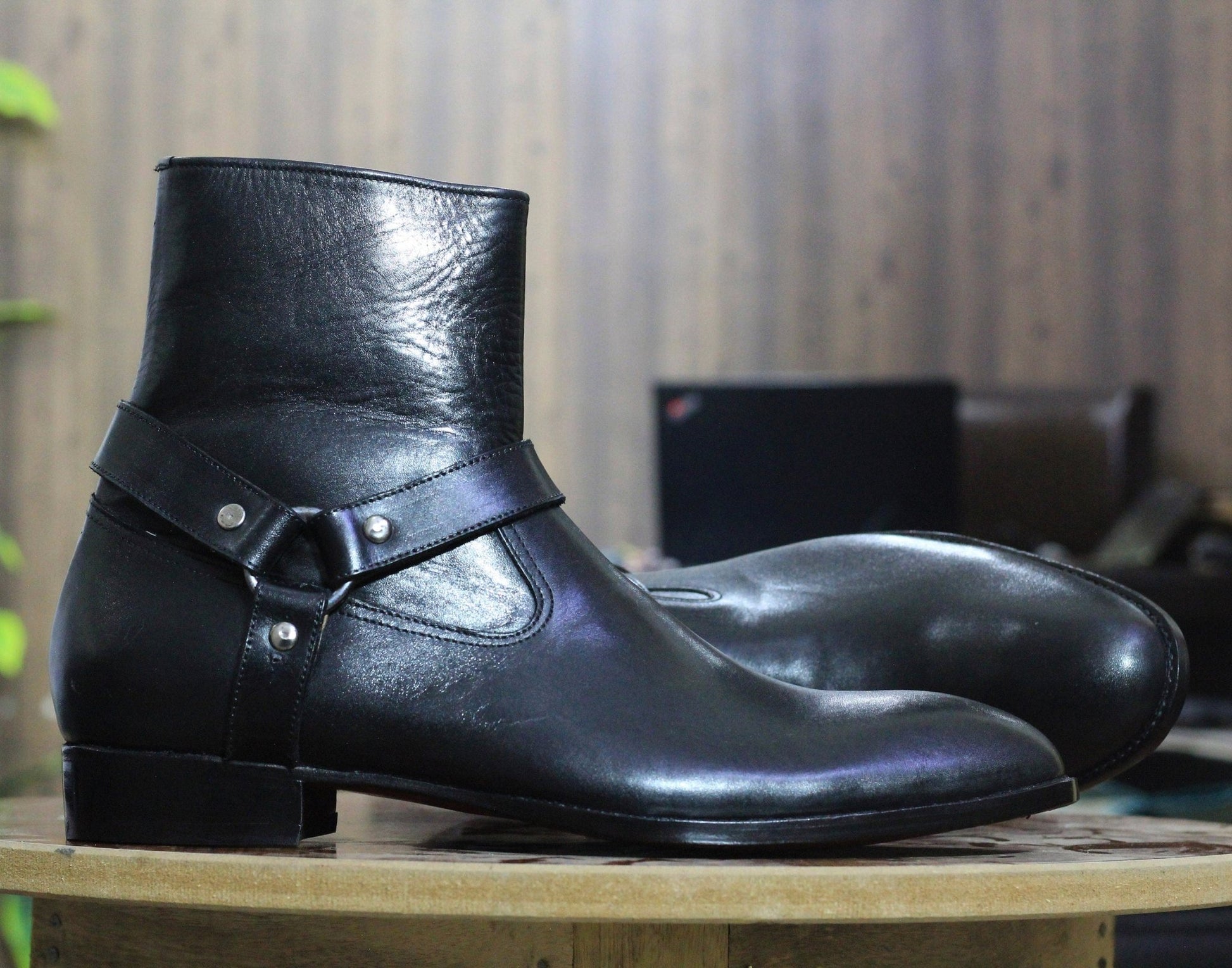 Handmade Genuine Cow - Hide Leather Buckle Long Boots For Men, Ankle High Boots For Mens - Posh Footwear
