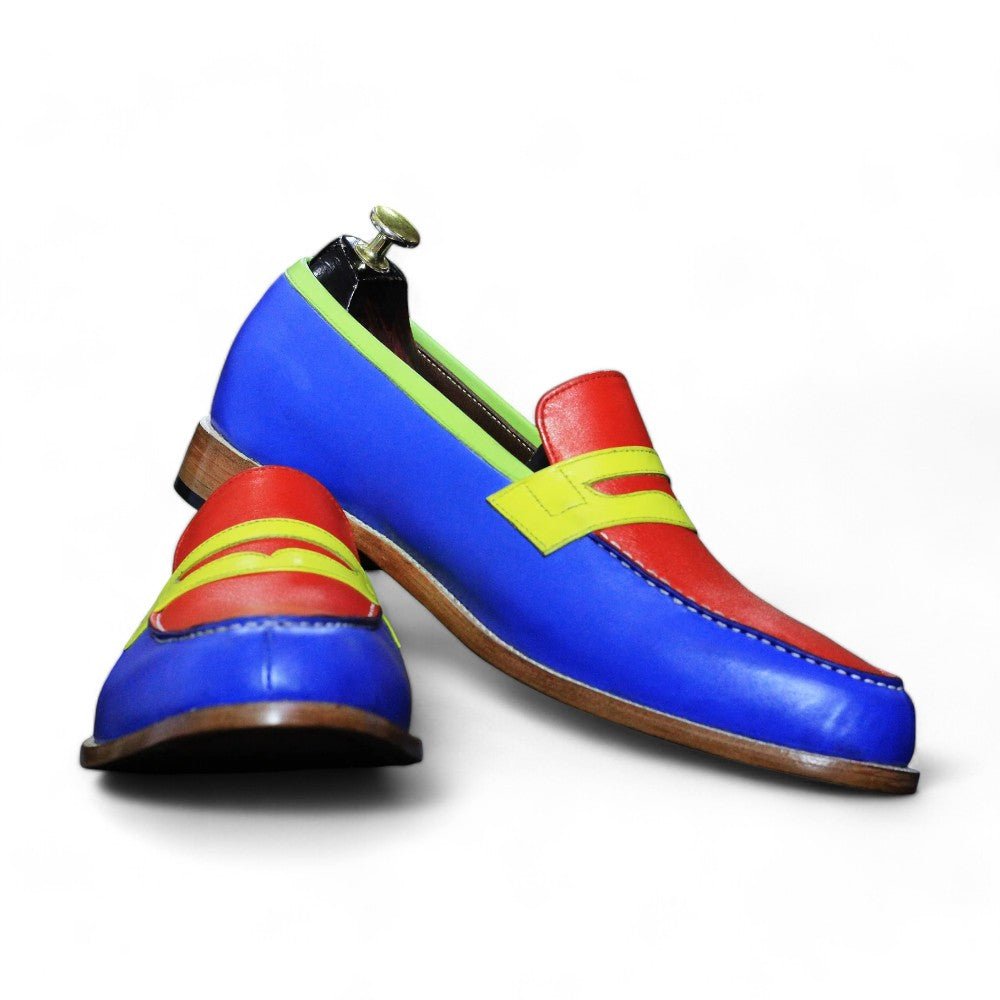 Handmade Genuine Cow - Hide Leather Penny Loafers For Men, Multi Color Dress Formal Slip On Shoes For Mens - Posh Footwear