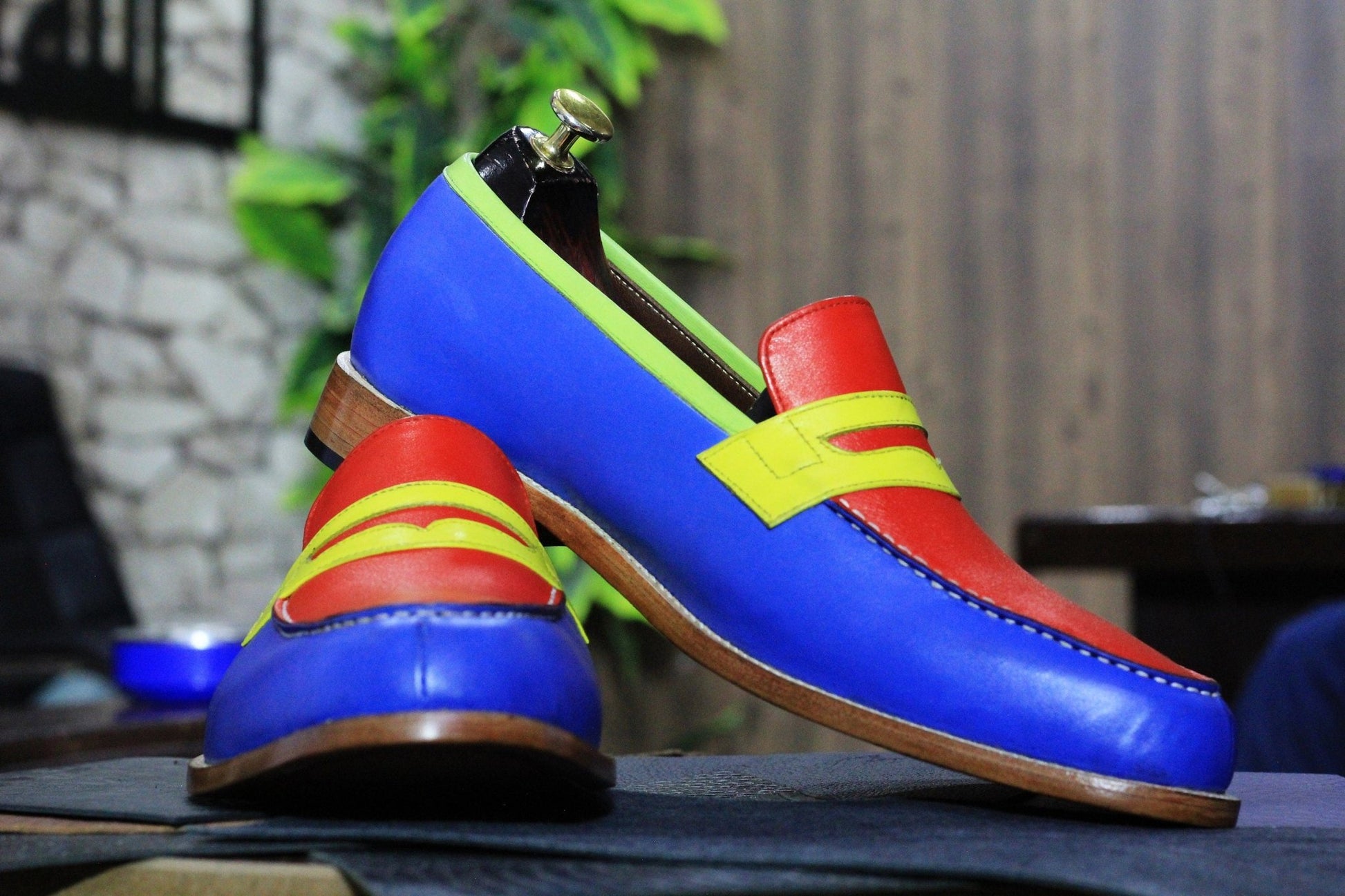 Handmade Genuine Cow - Hide Leather Penny Loafers For Men, Multi Color Dress Formal Slip On Shoes For Mens - Posh Footwear