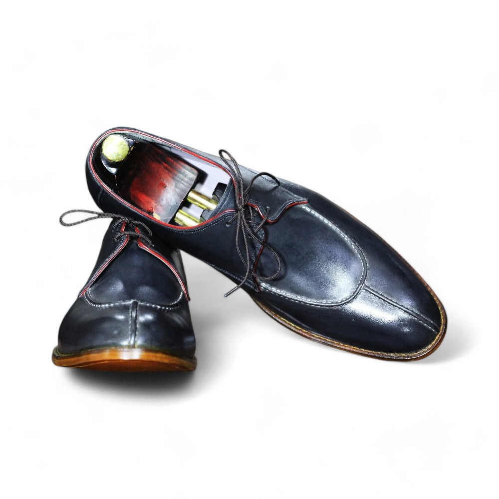 Handmade Grey Cow-Hide Leather Split Toe Shoes for Men with Dress Lace