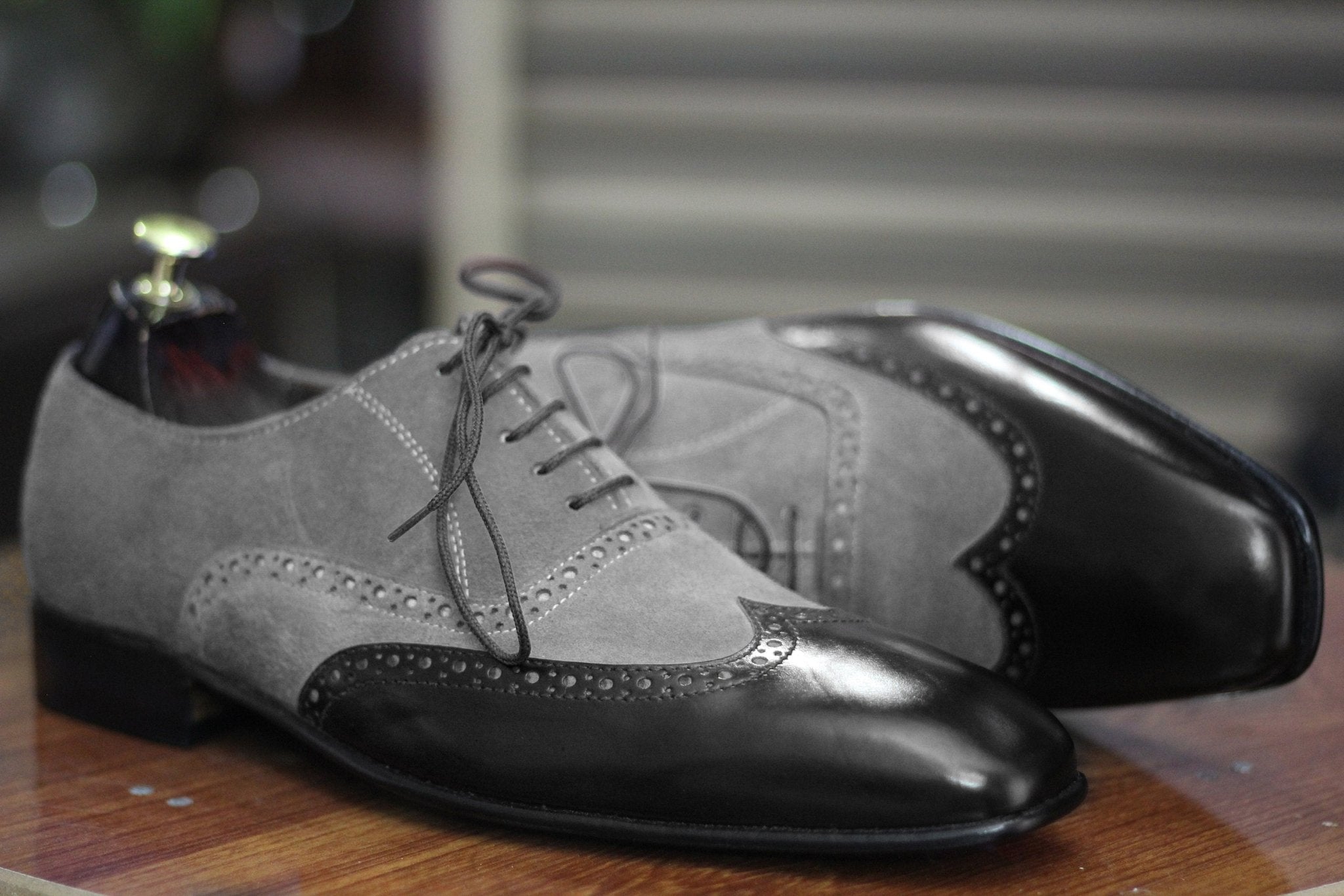 Handmade Genuine Cow - Hide Leather & Suede Wing Tip Oxford Shoes For Men, Dress Formal Lace Shoes For Mens - Posh Footwear