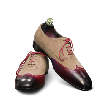 Handmade Genuine Cow-Hide Leather & Suede Wing Tip Oxford Shoes For Men, Dress Formal Lace Shoes For Men's