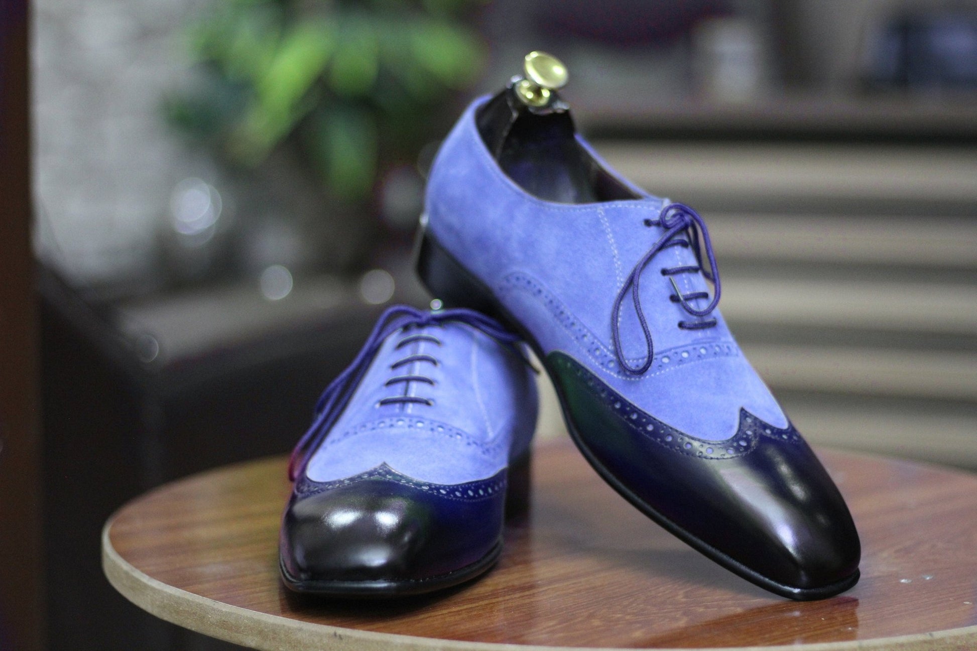 Handmade Genuine Cow - Hide Leather & Suede Wing Tip Oxford Shoes For Men, Dress Formal Lace Shoes For Mens - Posh Footwear