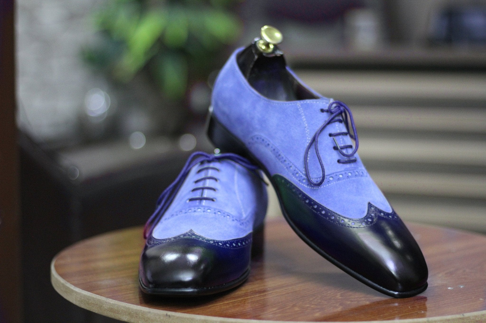 Handmade Genuine Cow - Hide Leather & Suede Wing Tip Oxford Shoes For Men, Dress Formal Lace Shoes For Mens - Posh Footwear