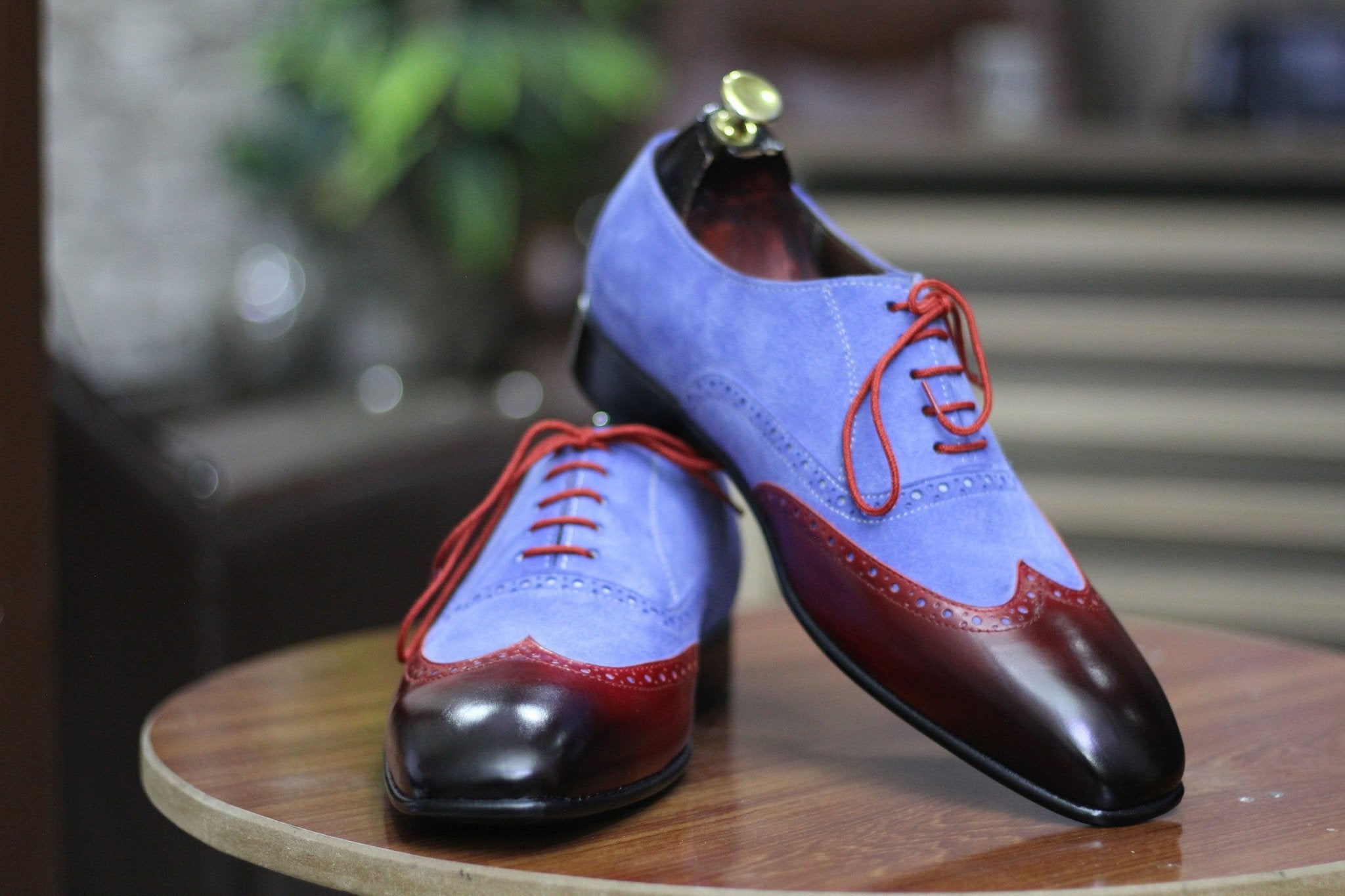 Handmade Genuine Cow - Hide Leather & Suede Wing Tip Oxford Shoes For Men, Dress Formal Lace Shoes For Mens - Posh Footwear