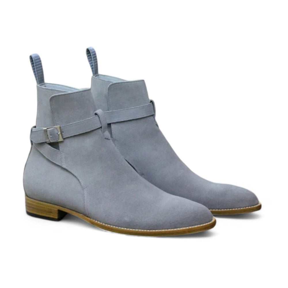 Handmade Genuine Cow - Hide Suede Leather Jodhpur Long Boots For Men, Ankle High Buckle Exotic Boots For Mens - Posh Footwear