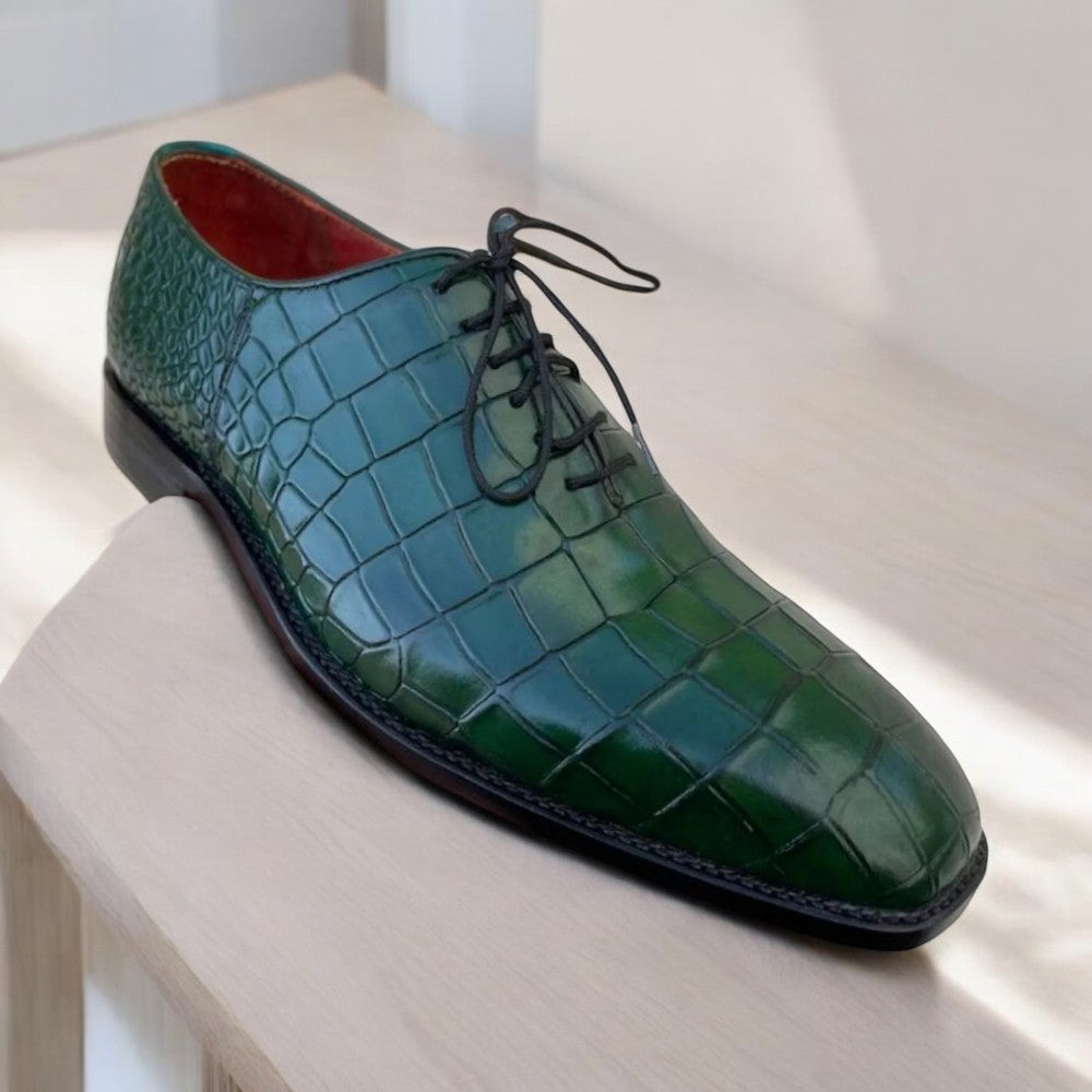 Men's Handmade Goodyear Welted Alligator Print Whole Cut Leather Shoes – Luxury Formal Shoes