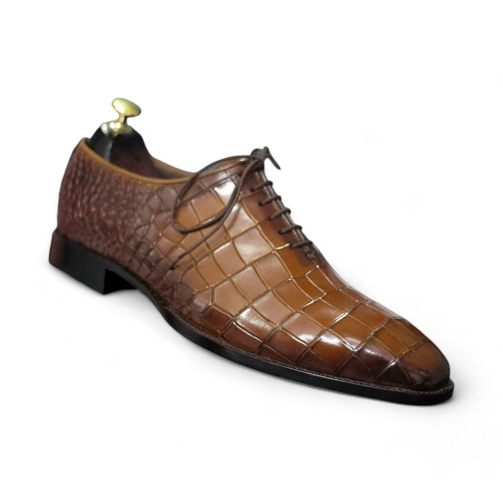 Men's Handmade Goodyear Welted Alligator Print Whole Cut Leather Shoes – Luxury Formal Shoes