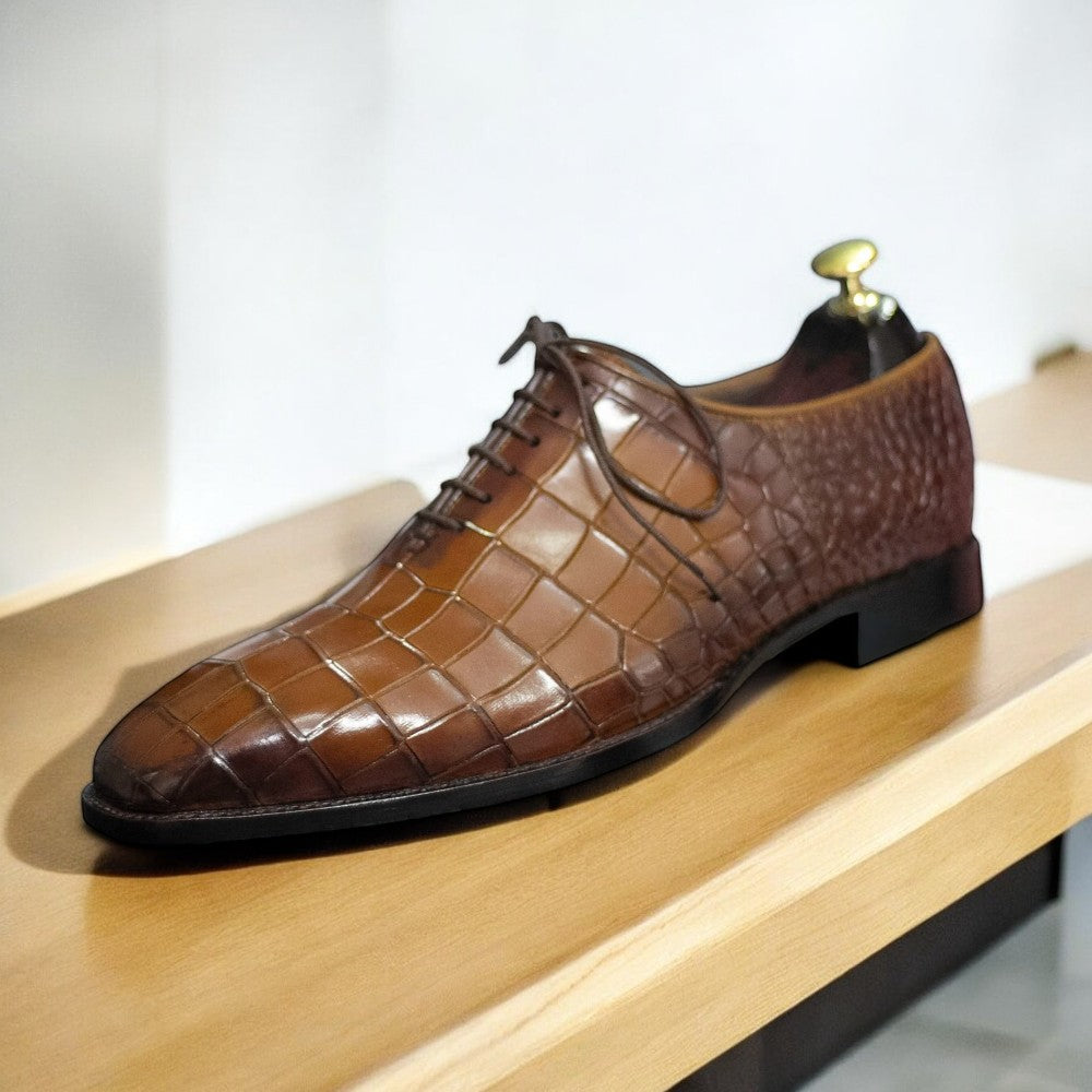 Men's Handmade Goodyear Welted Alligator Print Whole Cut Leather Shoes – Luxury Formal Shoes