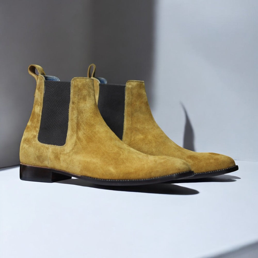 Handmade Goodyear Welted Suede Chelsea Slip On Boots - Posh Footwear