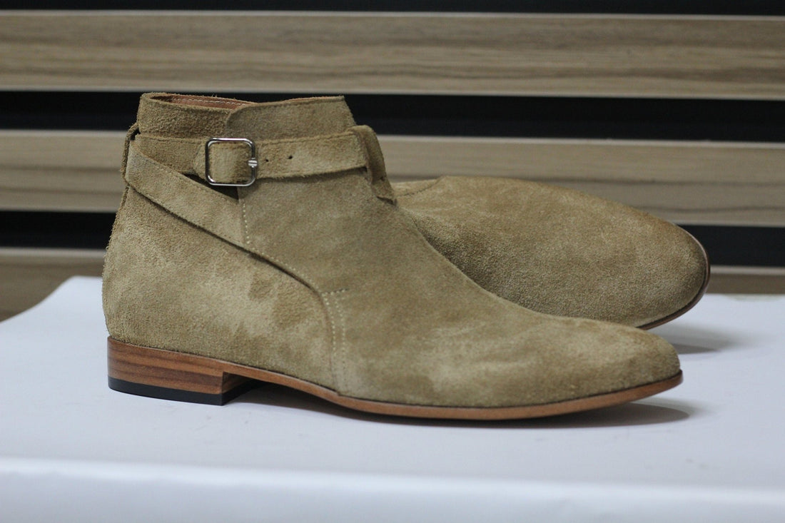 Handmade Jodhpur Suede Buckle Boots, Leather skin Ankle Boots For Men's