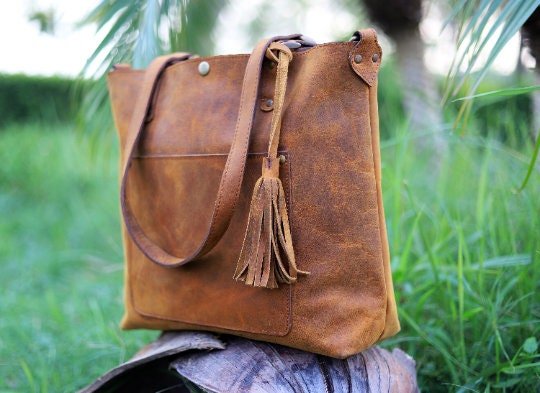 Handmade Leather tote bag, Shoulder tote bag, Tote bags for women, Leather tote bags, Best tote bags, Crazy Horse Tote bags - Posh Footwear