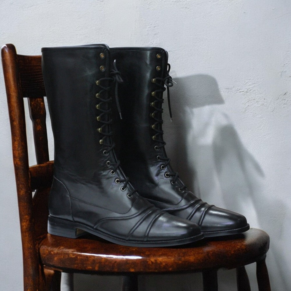 Handmade Cap Toe Long Boots, Leather Burgundy Boots For Men's - Posh Footwear