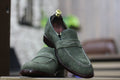 Handmade Men's Olive Green Suede Leather Round Toe Penny Loafers For Men, Dress Formal Slip On Shoes For Mens, Mens Designer Moccasins Shoes - Posh Footwear
