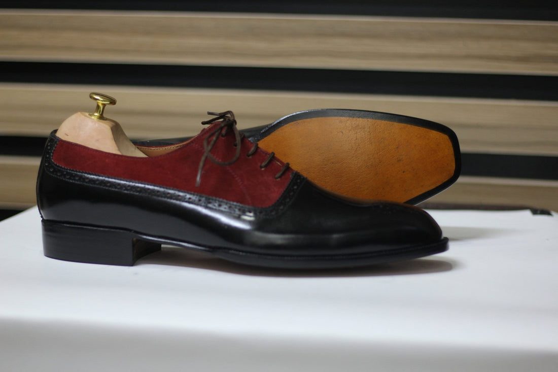 Handmade Oxford Two Tone Leather and Suede Lace Up Shoes for Men