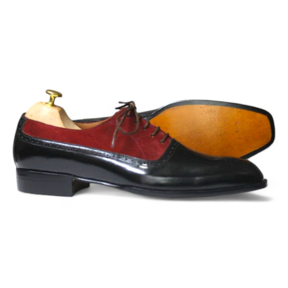 Handmade Oxford Two Tone Leather and Suede Lace Up Shoes for Men