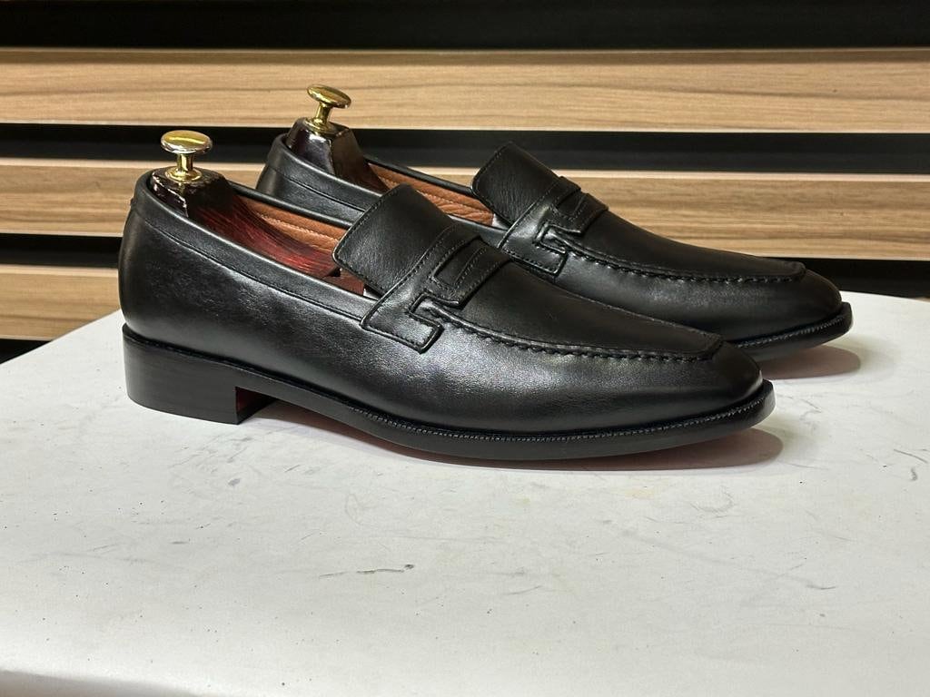 Handmade Penny Loafer Shoes, Leather Black Shoes For Men's - Posh Footwear