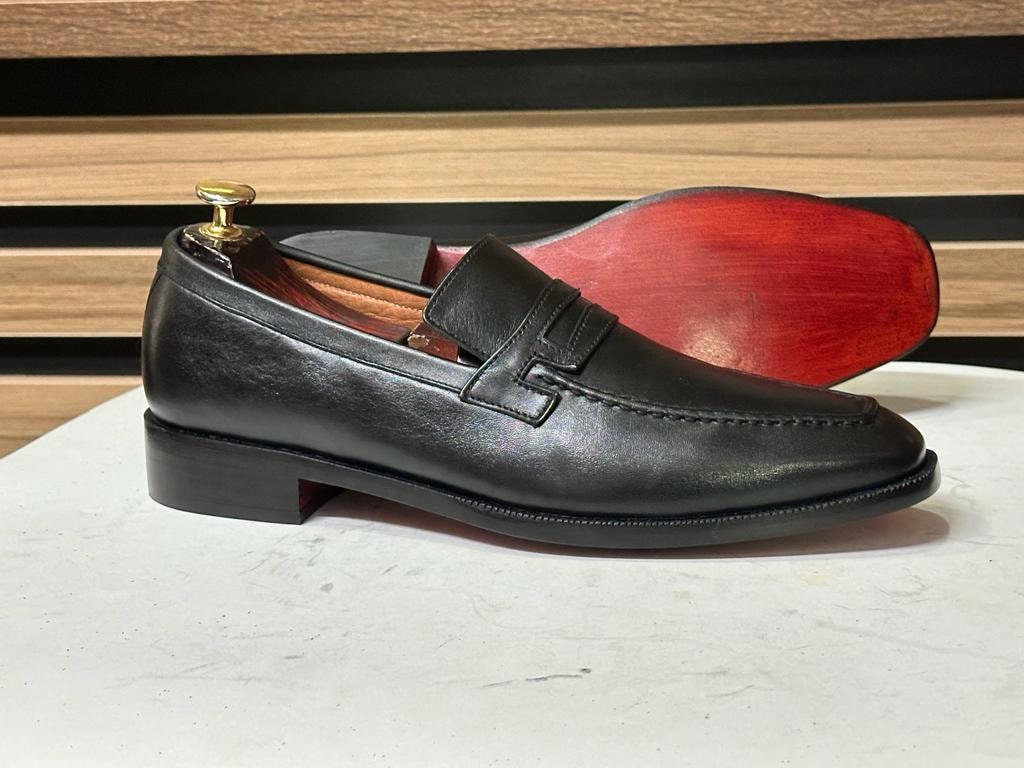 Handmade Penny Loafer Shoes, Leather Black Shoes For Men's - Posh Footwear