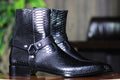 Handmade Python Textured Genuine Cow - Hide Leather Buckle Long Boots For Men, Ankle High Boots For Mens - Posh Footwear