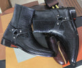 Handmade Python Textured Genuine Cow - Hide Leather Buckle Long Boots For Men, Ankle High Boots For Mens - Posh Footwear