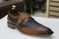 Handmade Single monk Strap Wing Tip Shoes, Leather Two Tone Shoes For Men's - Posh Footwear