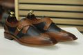 Handmade Single monk Strap Wing Tip Shoes, Leather Two Tone Shoes For Men's - Posh Footwear