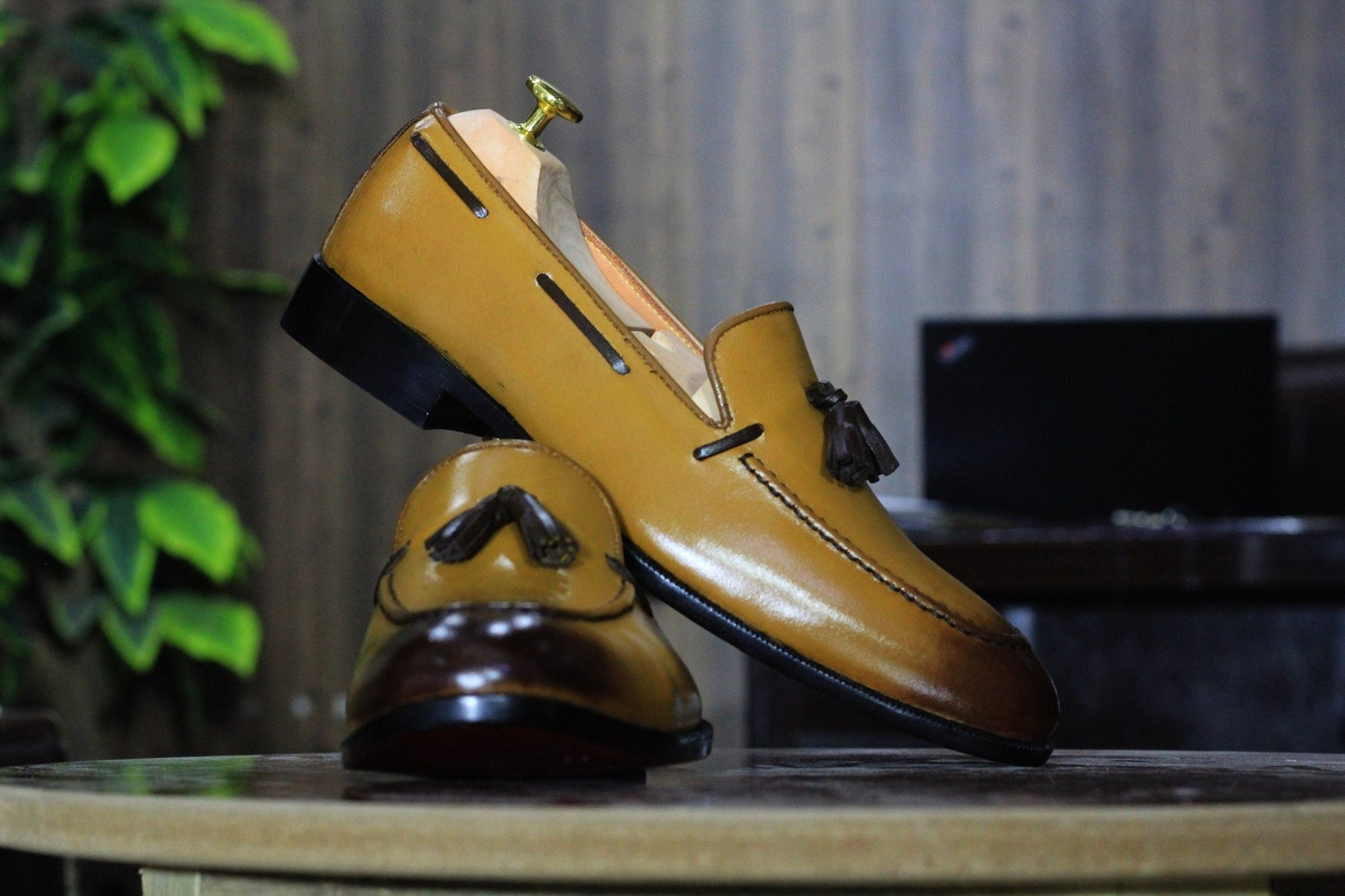 Handmade Tan Color Genuine Cow - Hide Leather Tussles Moccasins Shoes For Men, Slip On Loafers Shoes For Mens - Posh FootwearLoafers