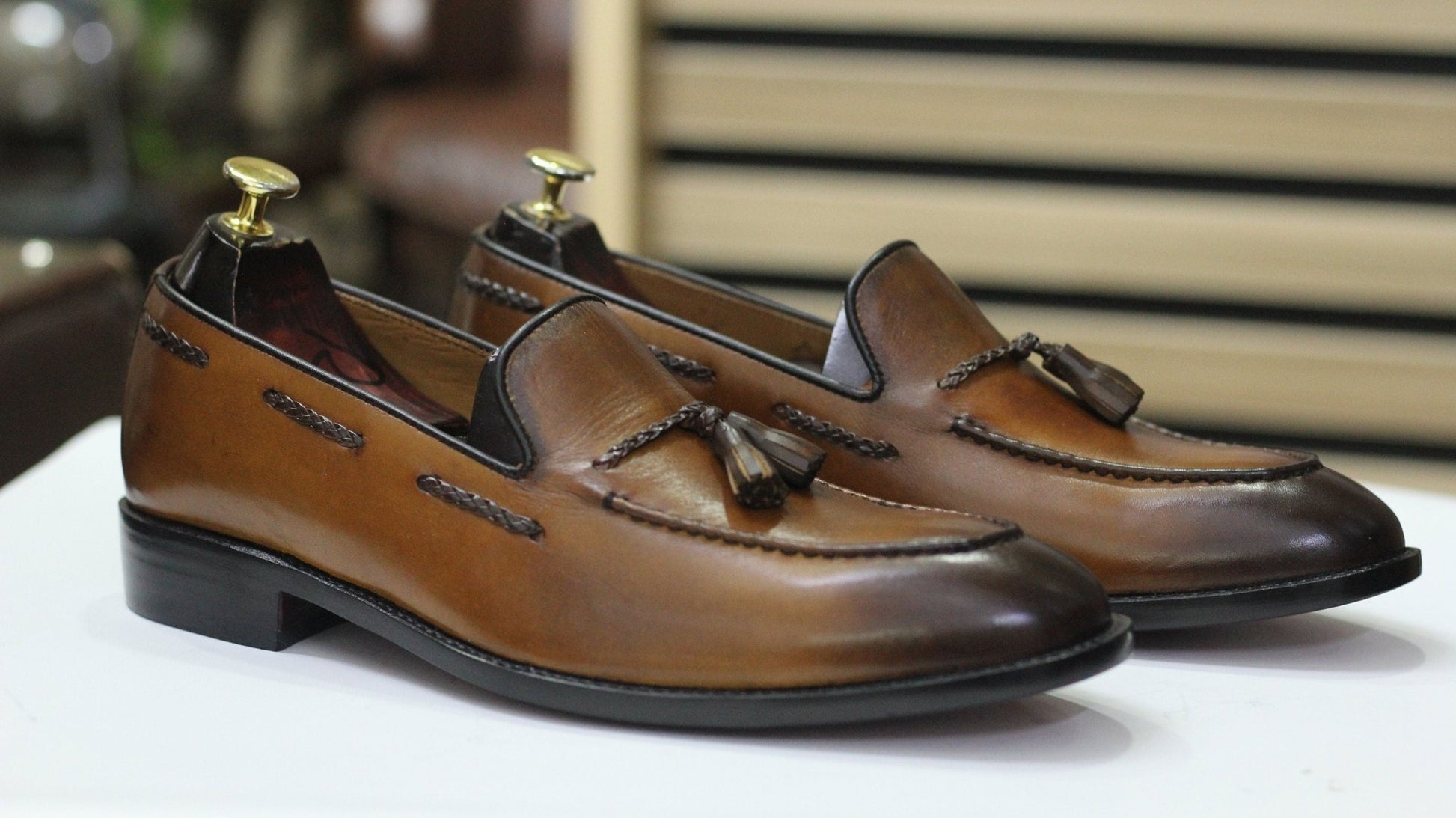 Handmade Tussle Loafer Shoes, Leather Dark Brown Loafers For Men's - Posh Footwear