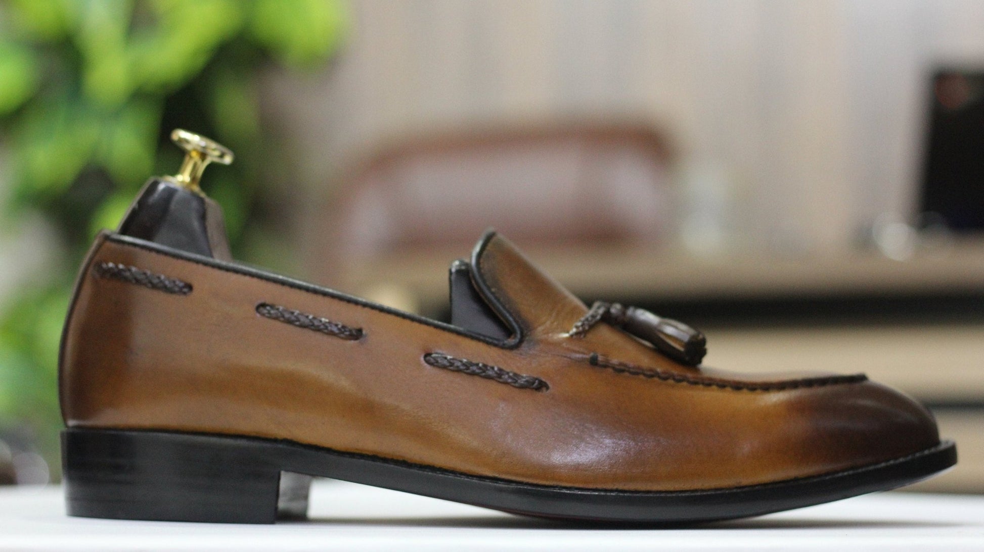 Handmade Tussle Loafer Shoes, Leather Dark Brown Loafers For Men's - Posh Footwear