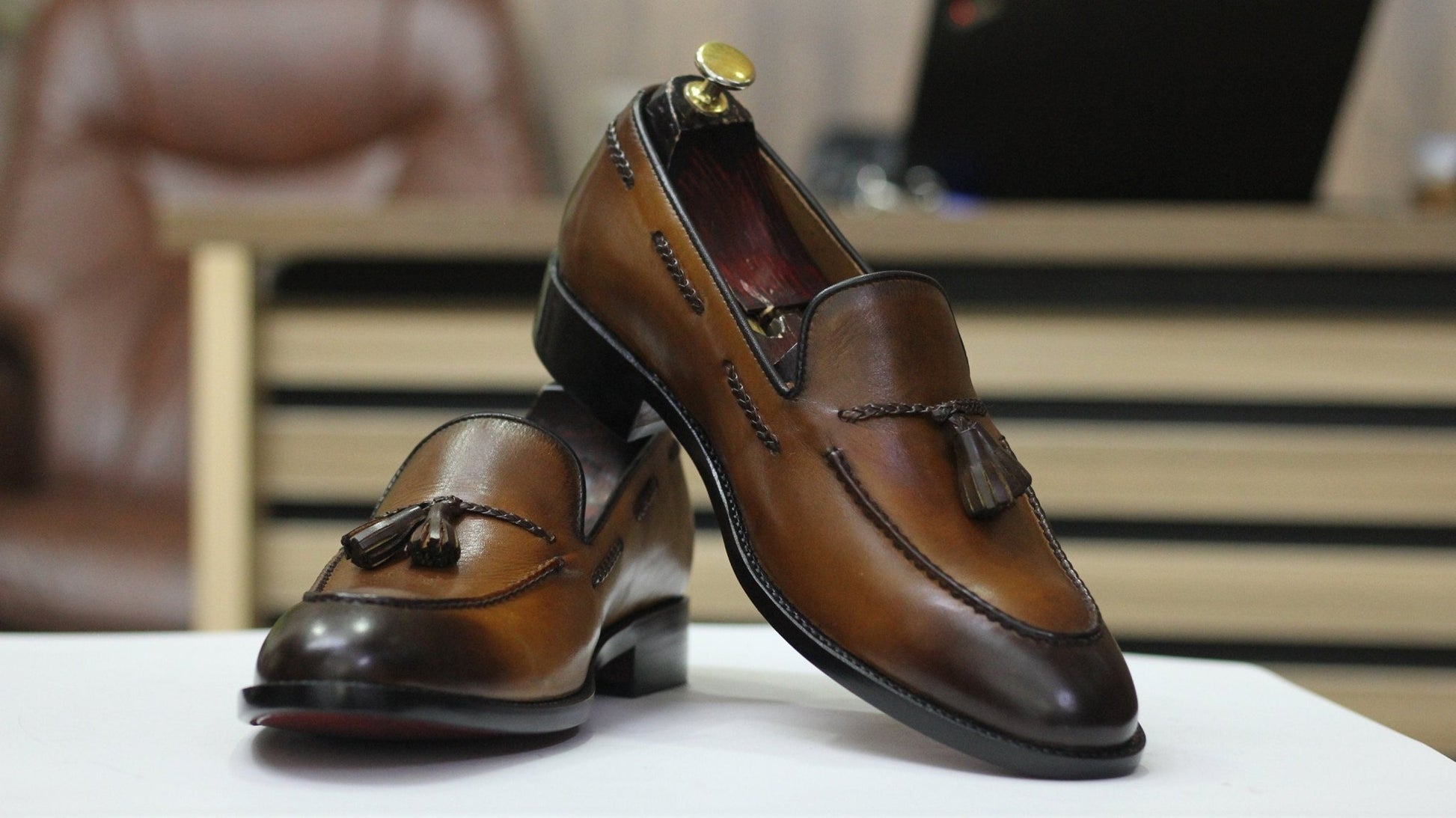 Handmade Tussle Loafer Shoes, Leather Dark Brown Loafers For Men's - Posh Footwear