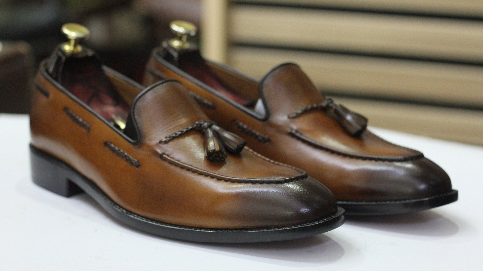 Handmade Tussle Loafer Shoes, Leather Dark Brown Loafers For Men's - Posh Footwear