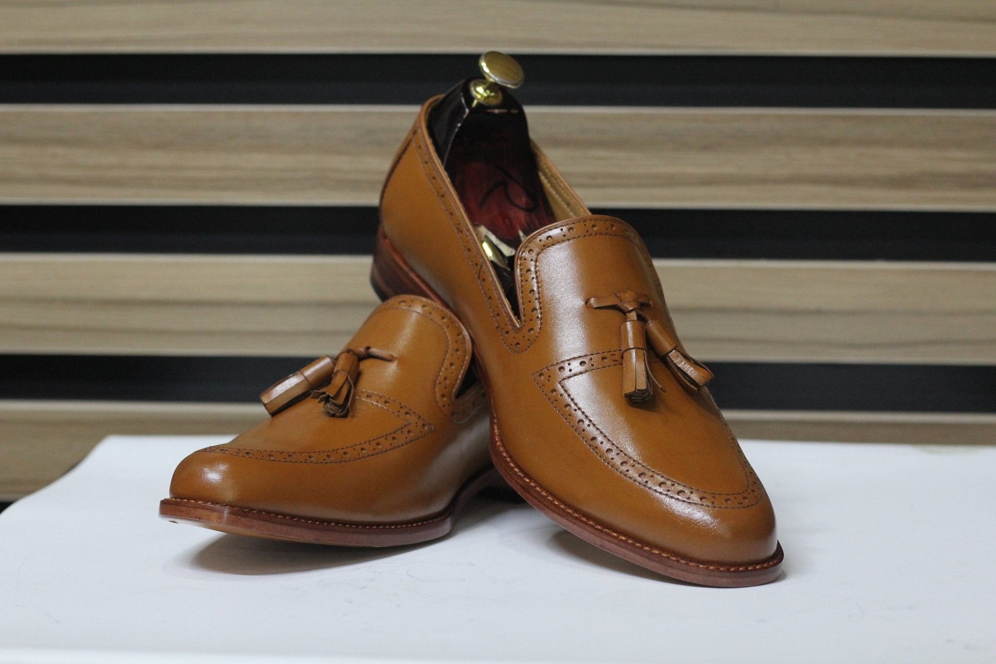 Handmade Tussle Loafers, Leather Brown Loafers For Men's - Posh Footwear
